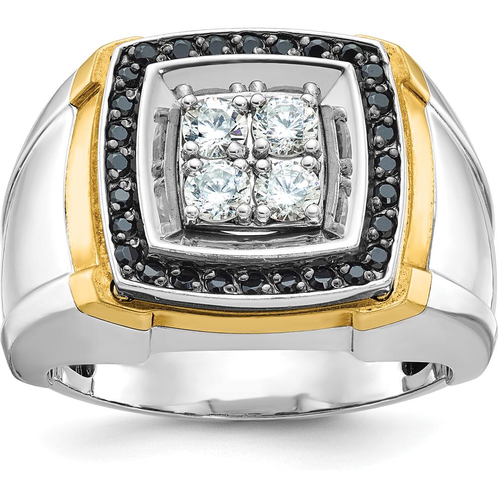 14K Two-Tone Gold Men's 3/4 Carat Black and White Diamond Square Cluster Ring by IBGoodman