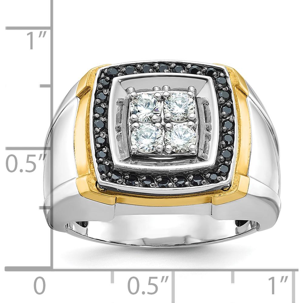 14K Two-Tone Gold Men's 3/4 Carat Black and White Diamond Square Cluster Ring by IBGoodman