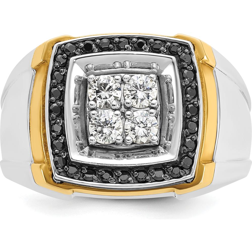 14K Two-Tone Gold Men's 3/4 Carat Black and White Diamond Square Cluster Ring by IBGoodman
