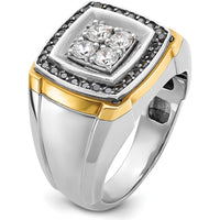 14K Two-Tone Gold Men's 3/4 Carat Black and White Diamond Square Cluster Ring by IBGoodman