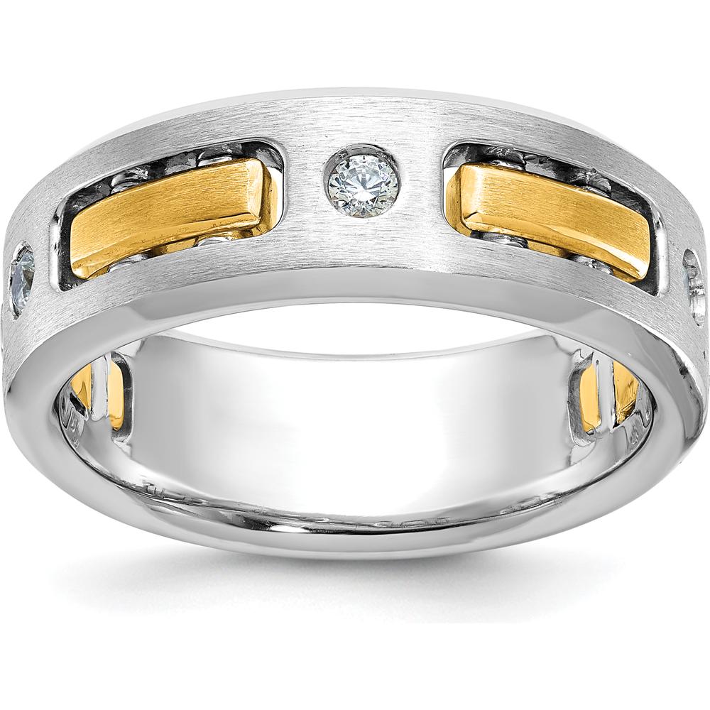 14K Two-Tone Gold Men's 3-Stone Diamond Band Ring - 1/6 Carats Total Diamond Weight by IBGoodman