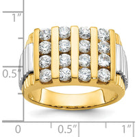 14K Two-Tone Gold Men's 4-Row Diamond Ring with 2 Carats Round Diamonds by IBGoodman