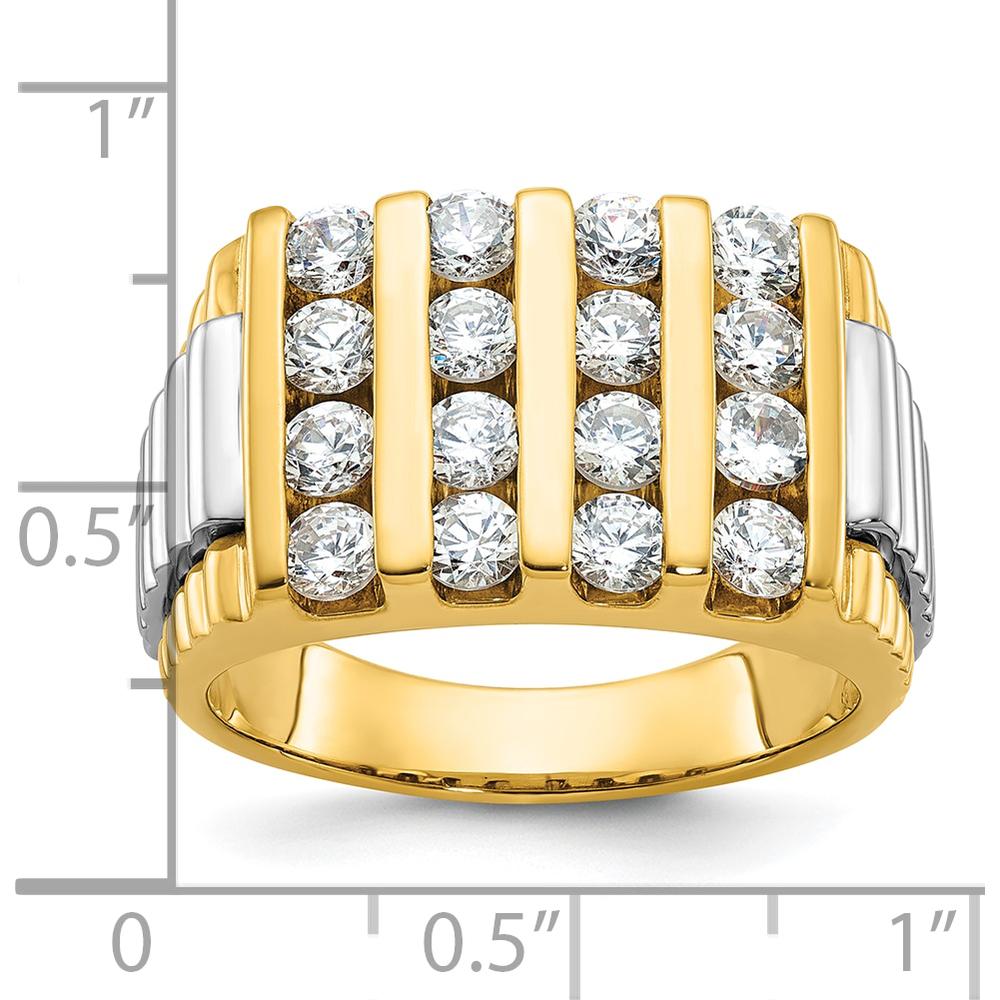 14K Two-Tone Gold Men's 4-Row Diamond Ring with 2 Carats Round Diamonds by IBGoodman