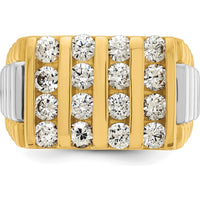14K Two-Tone Gold Men's 4-Row Diamond Ring with 2 Carats Round Diamonds by IBGoodman