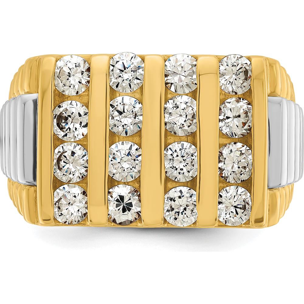 14K Two-Tone Gold Men's 4-Row Diamond Ring with 2 Carats Round Diamonds by IBGoodman