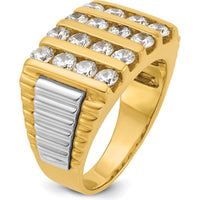 14K Two-Tone Gold Men's 4-Row Diamond Ring with 2 Carats Round Diamonds by IBGoodman