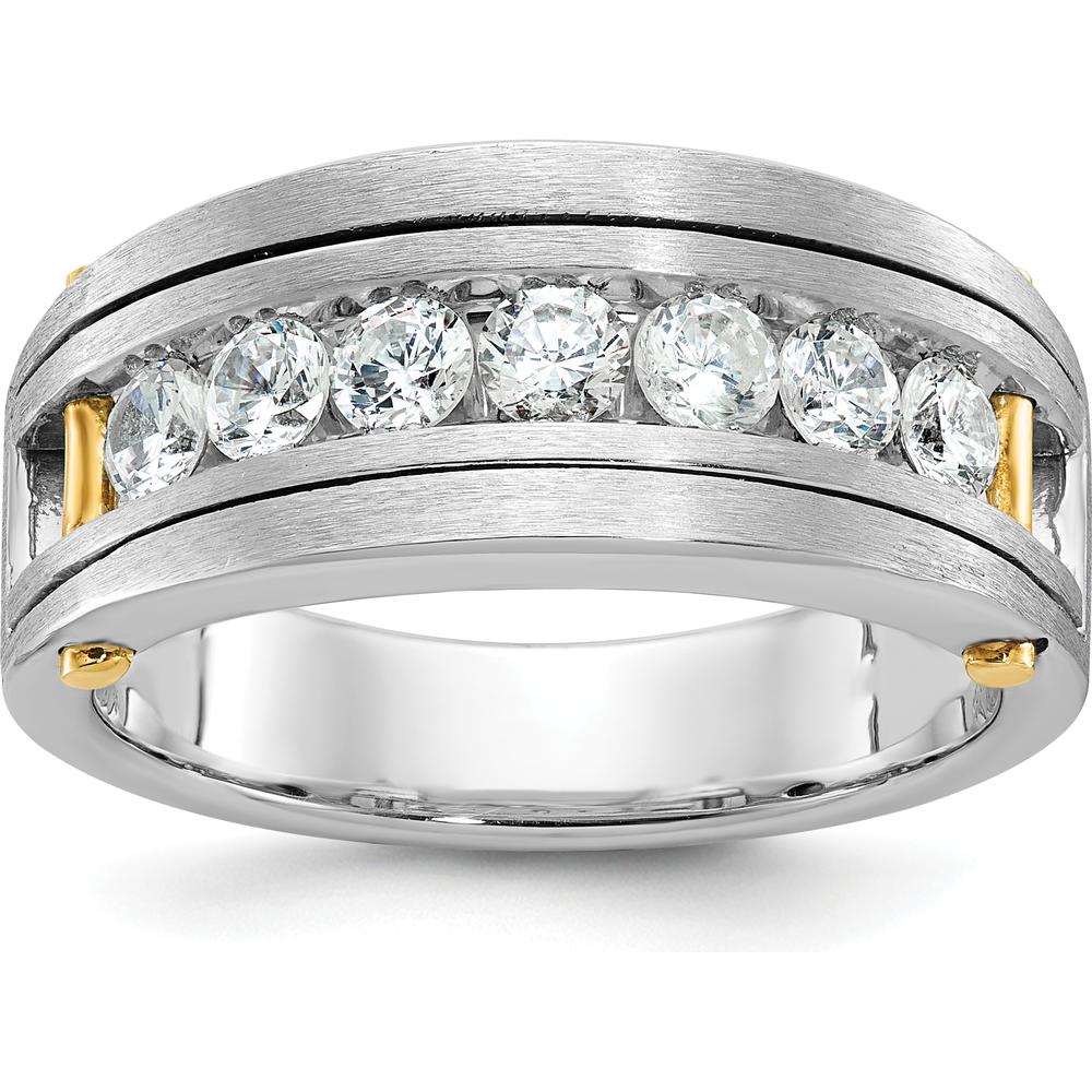 14K Two-Tone Gold Men's 7-Stone Diamond Ring with Polished Satin Band - 1.00 Carats Total Diamond Weight by IBGoodman
