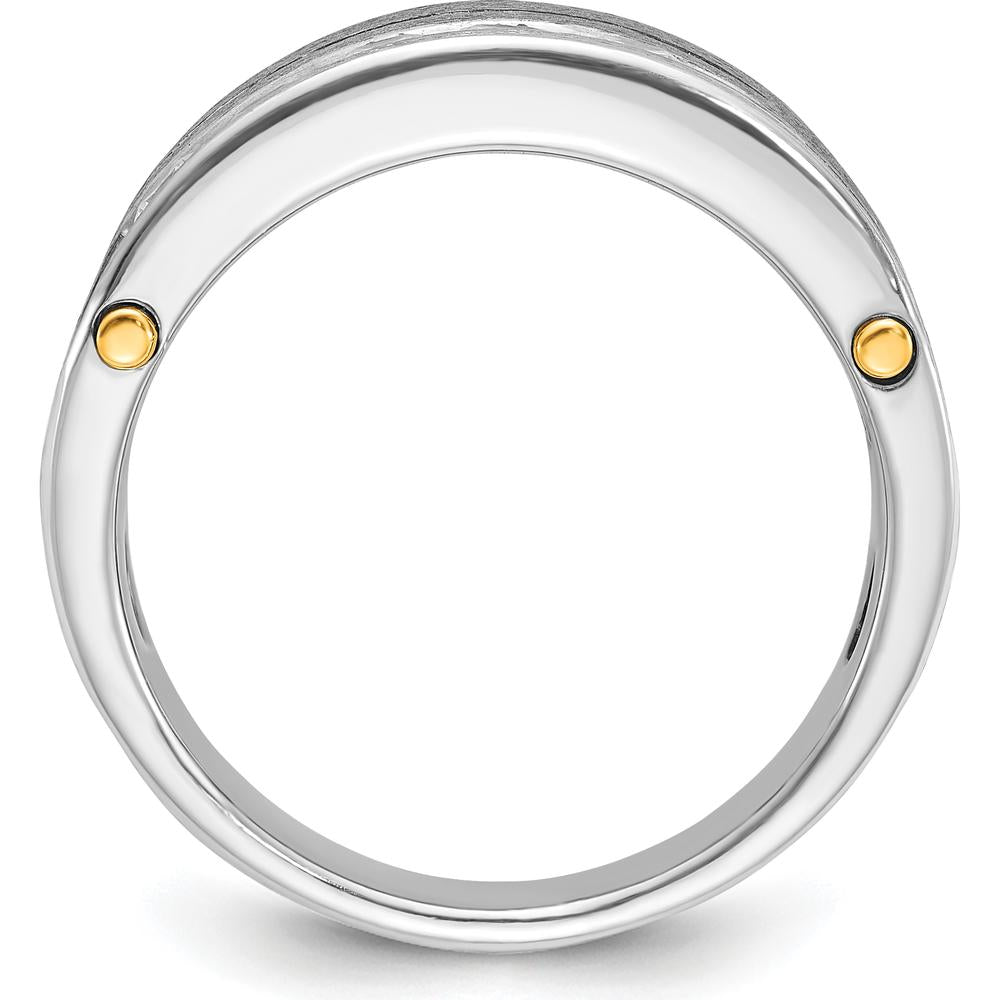 14K Two-Tone Gold Men's 7-Stone Diamond Ring with Polished Satin Band - 1.00 Carats Total Diamond Weight by IBGoodman