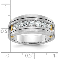 14K Two-Tone Gold Men's 7-Stone Diamond Ring with Polished Satin Band - 1.00 Carats Total Diamond Weight by IBGoodman