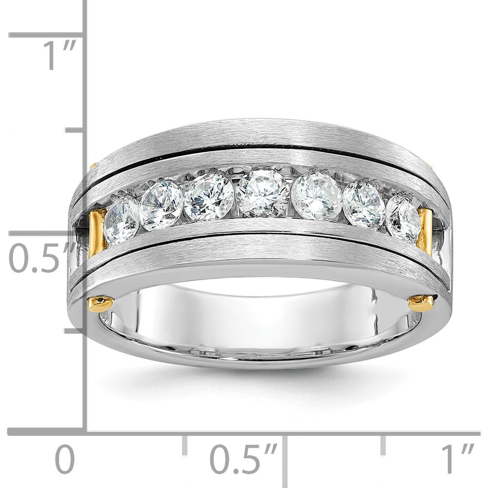 14K Two-Tone Gold Men's 7-Stone Diamond Ring with Polished Satin Band - 1.00 Carats Total Diamond Weight by IBGoodman