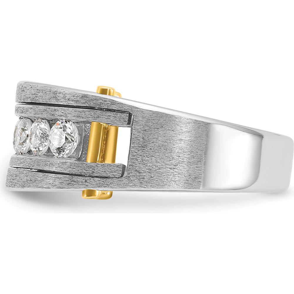 14K Two-Tone Gold Men's 7-Stone Diamond Ring with Polished Satin Band - 1.00 Carats Total Diamond Weight by IBGoodman