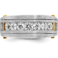 14K Two-Tone Gold Men's 7-Stone Diamond Ring with Polished Satin Band - 1.00 Carats Total Diamond Weight by IBGoodman