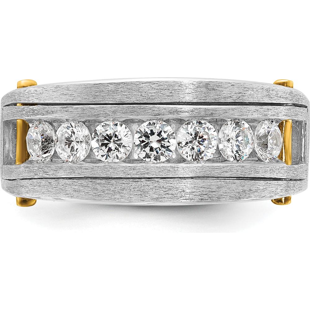 14K Two-Tone Gold Men's 7-Stone Diamond Ring with Polished Satin Band - 1.00 Carats Total Diamond Weight by IBGoodman