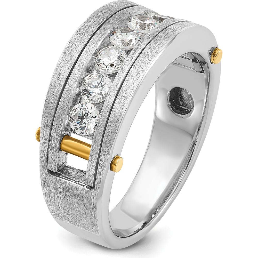 14K Two-Tone Gold Men's 7-Stone Diamond Ring with Polished Satin Band - 1.00 Carats Total Diamond Weight by IBGoodman