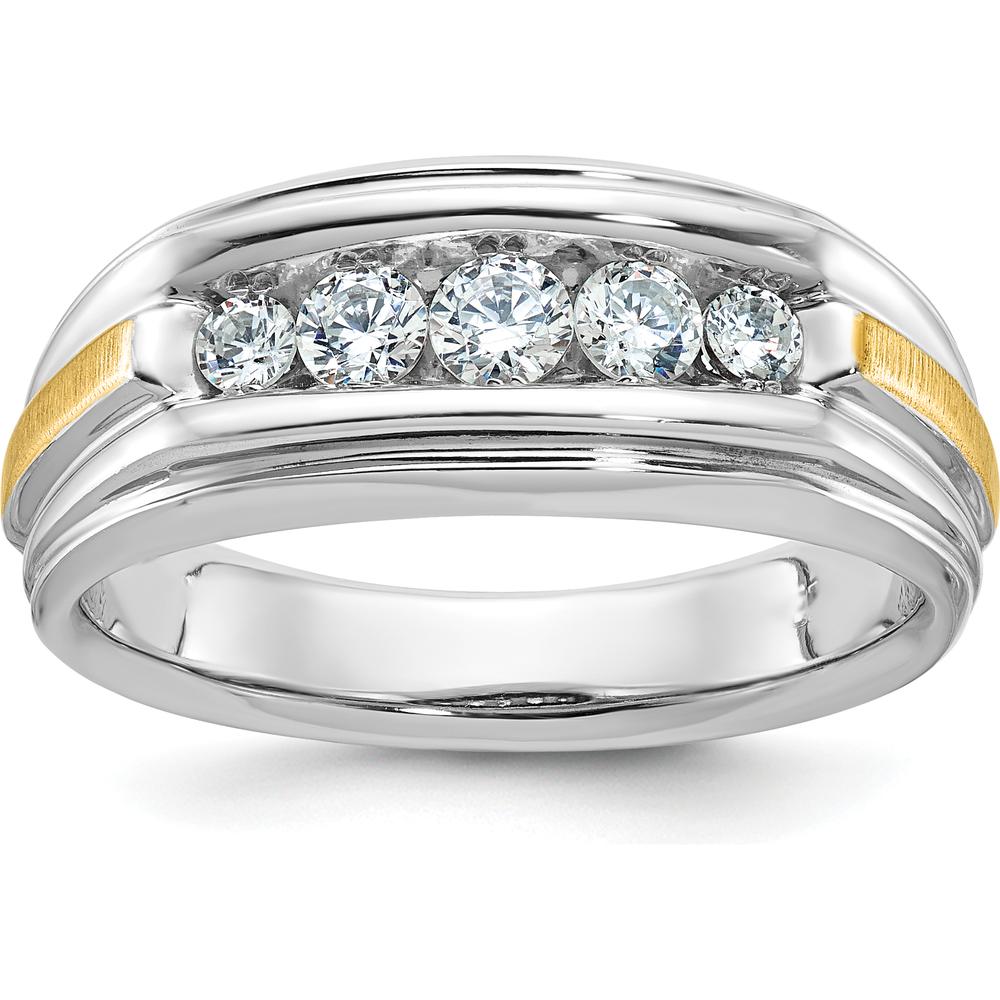 14K Two-Tone Gold Men's Band Mounting with Grooved Satin Finish - 9mm Width by Oro Pregiato