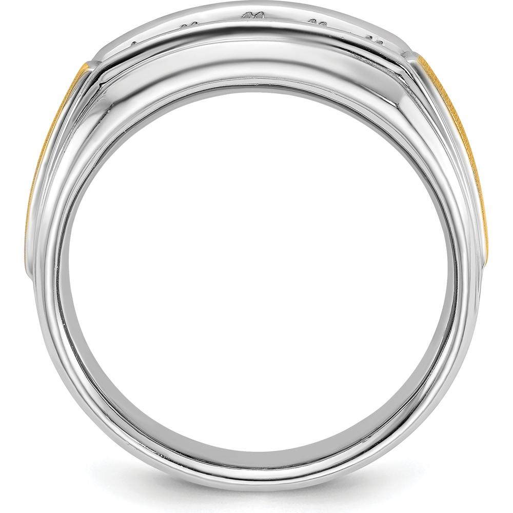 14K Two-Tone Gold Men's Band Mounting with Grooved Satin Finish - 9mm Width by Oro Pregiato