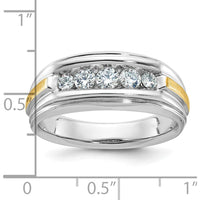 14K Two-Tone Gold Men's Band Mounting with Grooved Satin Finish - 9mm Width by Oro Pregiato