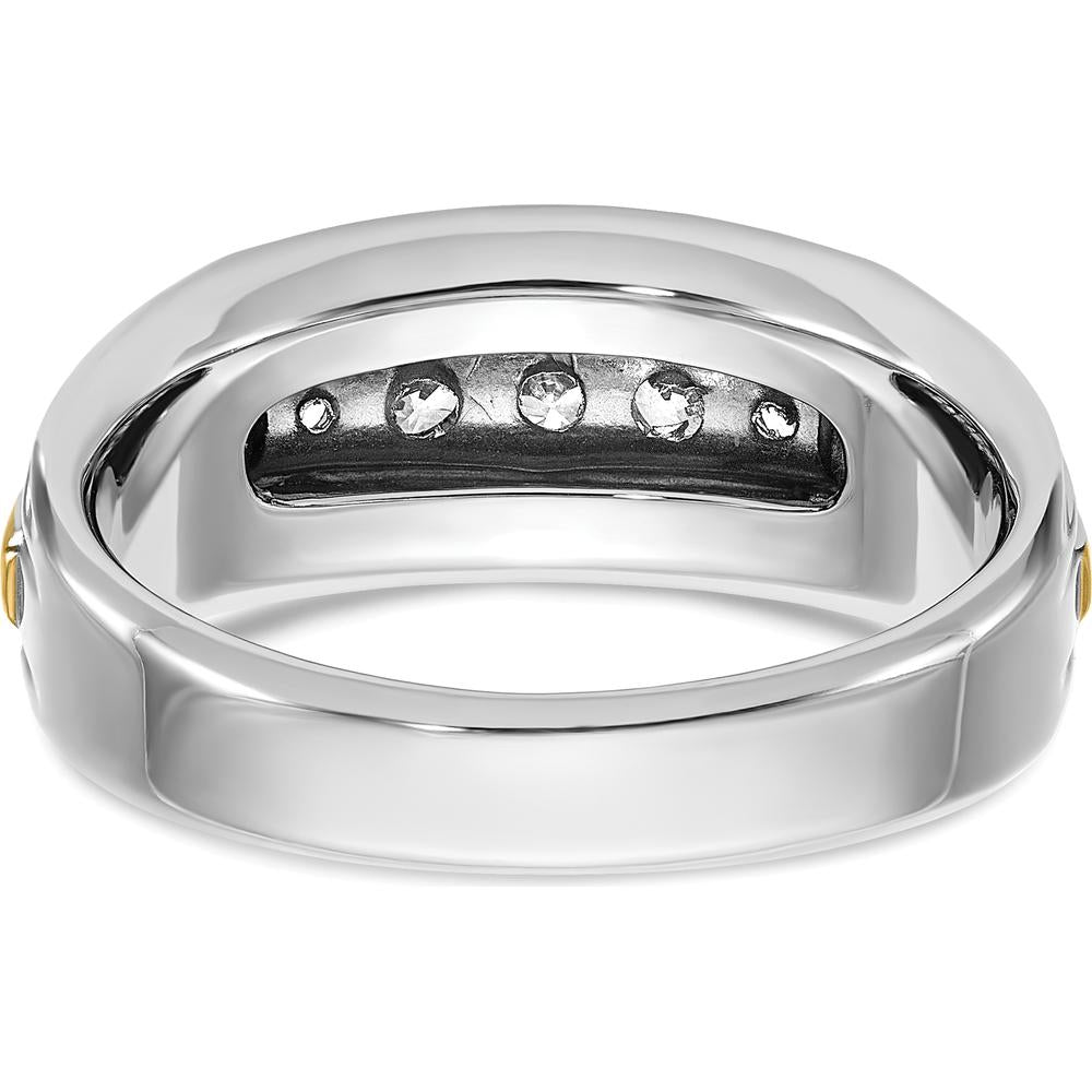 14K Two-Tone Gold Men's Band Mounting with Grooved Satin Finish - 9mm Width by Oro Pregiato