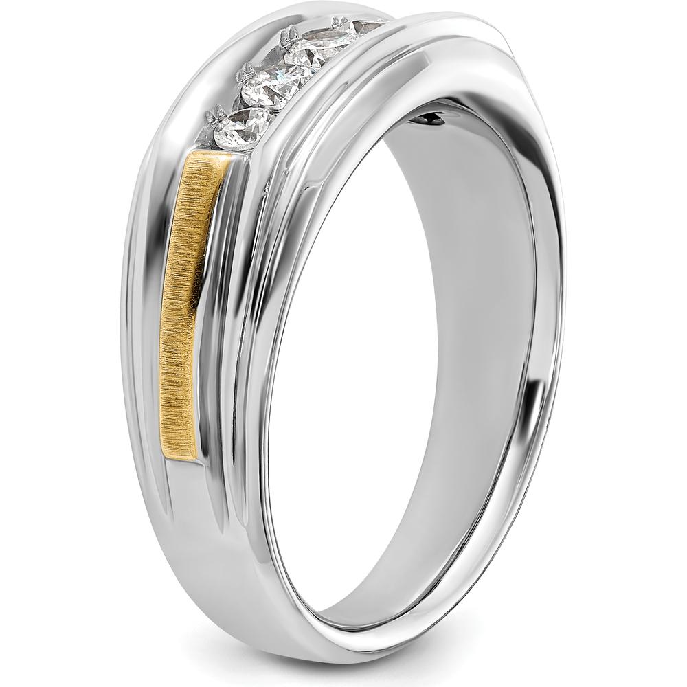 14K Two-Tone Gold Men's Band Mounting with Grooved Satin Finish - 9mm Width by Oro Pregiato