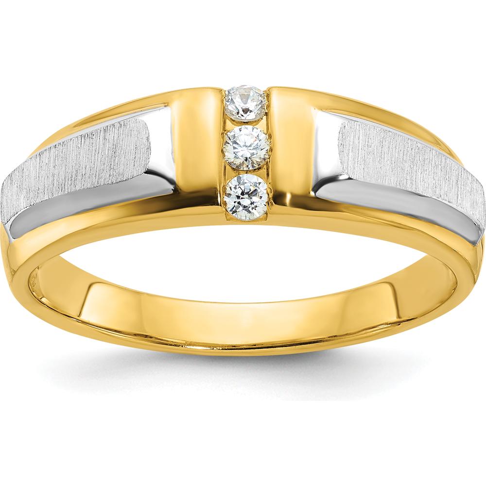 14K Two-Tone Gold Men's Band Ring Mounting with Three Stone Setting - 6.65mm Width by Monteluci Fine Jewelry