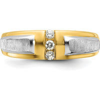 14K Two-Tone Gold Men's Band Ring Mounting with Three Stone Setting - 6.65mm Width by Monteluci Fine Jewelry