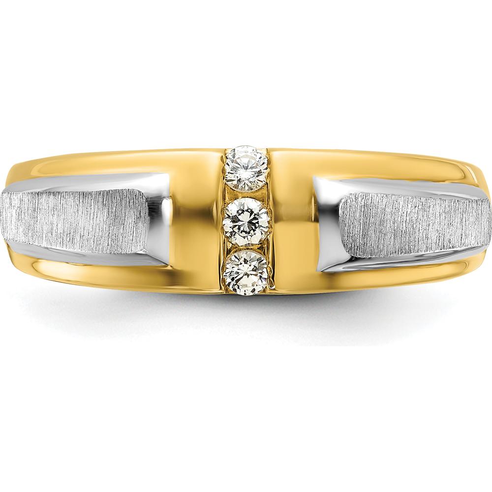 14K Two-Tone Gold Men's Band Ring Mounting with Three Stone Setting - 6.65mm Width by Monteluci Fine Jewelry