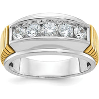 14K Two-Tone Gold Men's Band Ring with 5 Round Diamonds - 1 Carat Total Diamond Weight by IBGoodman