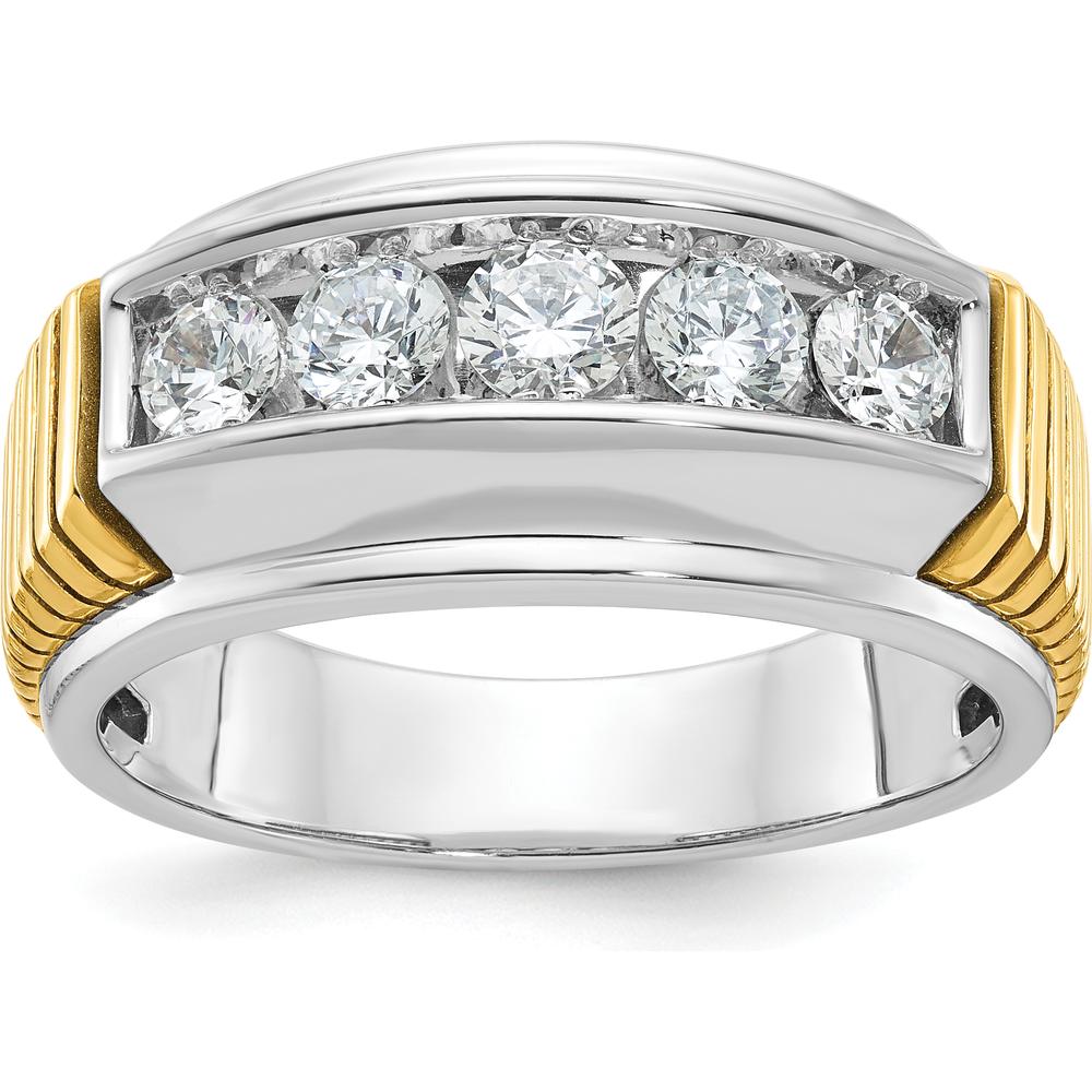 14K Two-Tone Gold Men's Band Ring with 5 Round Diamonds - 1 Carat Total Diamond Weight by IBGoodman