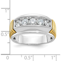 14K Two-Tone Gold Men's Band Ring with 5 Round Diamonds - 1 Carat Total Diamond Weight by IBGoodman