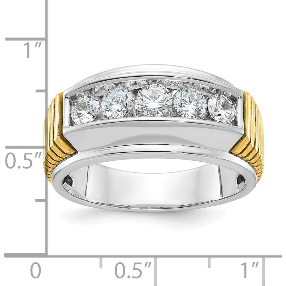 14K Two-Tone Gold Men's Band Ring with 5 Round Diamonds - 1 Carat Total Diamond Weight by IBGoodman