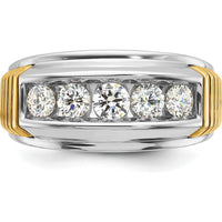 14K Two-Tone Gold Men's Band Ring with 5 Round Diamonds - 1 Carat Total Diamond Weight by IBGoodman