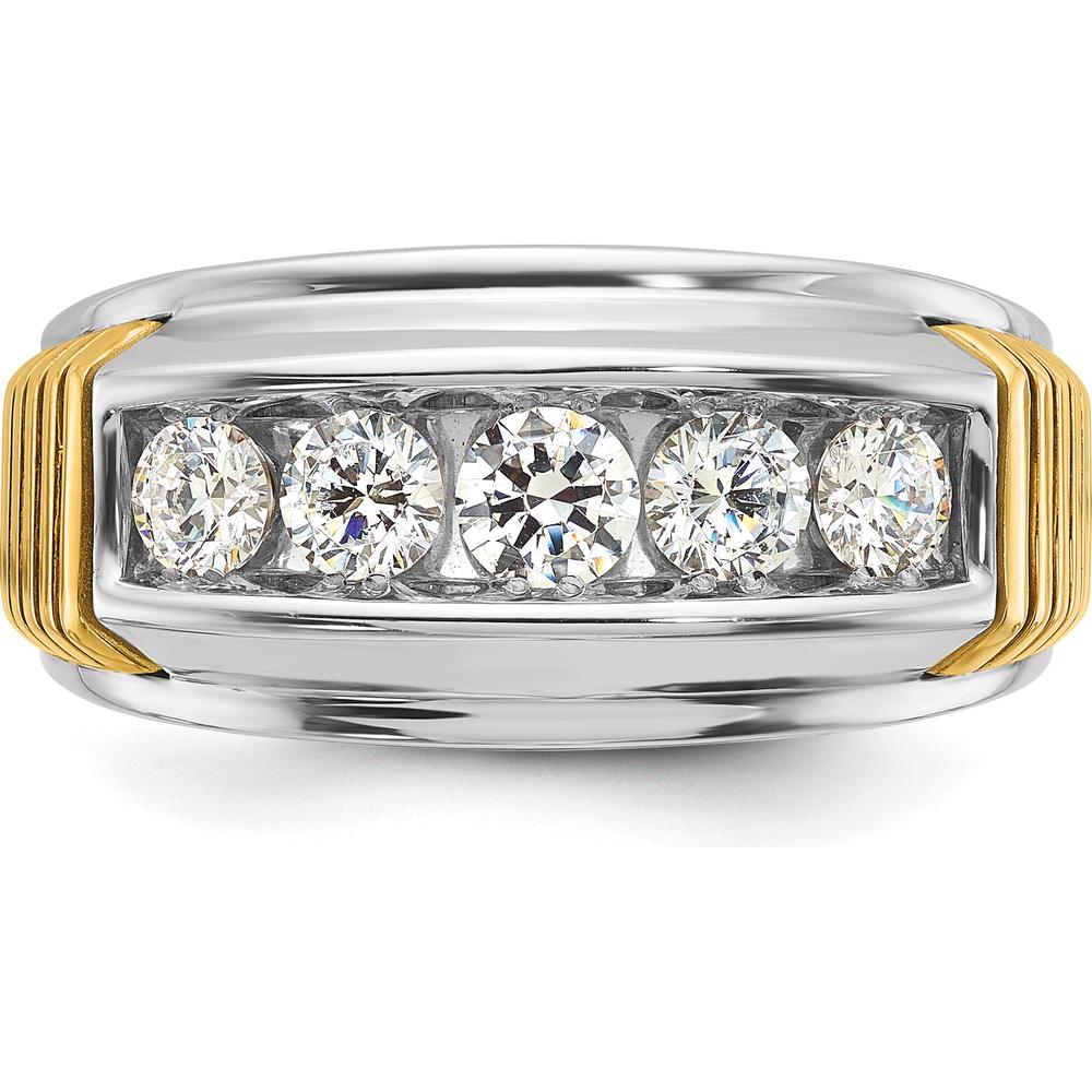 14K Two-Tone Gold Men's Band Ring with 5 Round Diamonds - 1 Carat Total Diamond Weight by IBGoodman