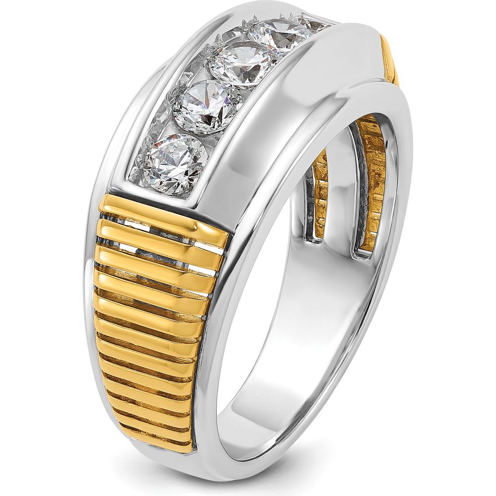 14K Two-Tone Gold Men's Band Ring with 5 Round Diamonds - 1 Carat Total Diamond Weight by IBGoodman