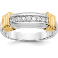 14K Two-Tone Gold Men's Band Ring with Round Channel Set Diamonds - 0.0352 Carat Total Diamond Weight by 0