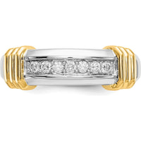 14K Two-Tone Gold Men's Band Ring with Round Channel Set Diamonds - 0.0352 Carat Total Diamond Weight by 0
