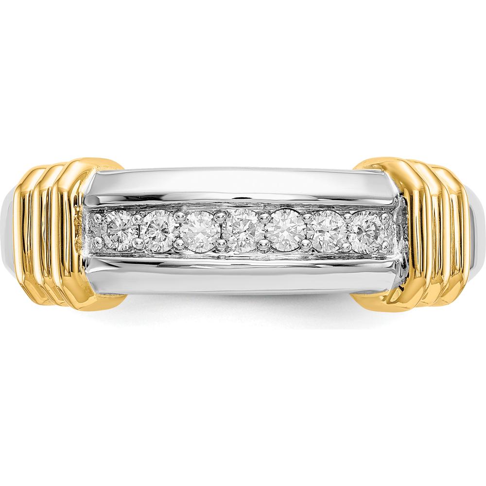 14K Two-Tone Gold Men's Band Ring with Round Channel Set Diamonds - 0.0352 Carat Total Diamond Weight by 0