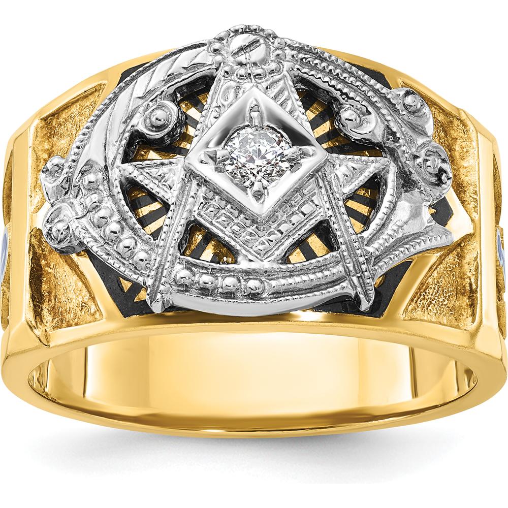 14K Two-Tone Gold Men's Band Ring with Round Diamond and Blue and Black Enamel - 0.103 Carat Diamond Weight