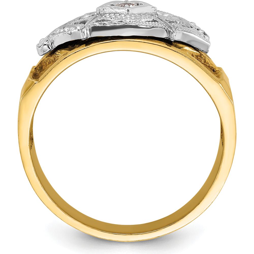 14K Two-Tone Gold Men's Band Ring with Round Diamond and Blue and Black Enamel - 0.103 Carat Diamond Weight