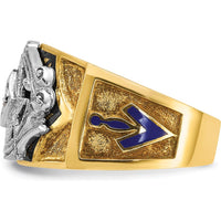14K Two-Tone Gold Men's Band Ring with Round Diamond and Blue and Black Enamel - 0.103 Carat Diamond Weight