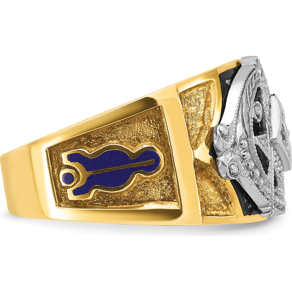 14K Two-Tone Gold Men's Band Ring with Round Diamond and Blue and Black Enamel - 0.103 Carat Diamond Weight