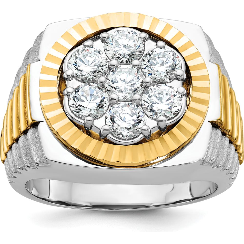 14K Two-Tone Gold Men's Diamond Cluster Ring with Polished Satin and Diamond-Cut Detailing by IBGoodman