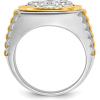 14K Two-Tone Gold Men's Diamond Cluster Ring with Polished Satin and Diamond-Cut Detailing by IBGoodman