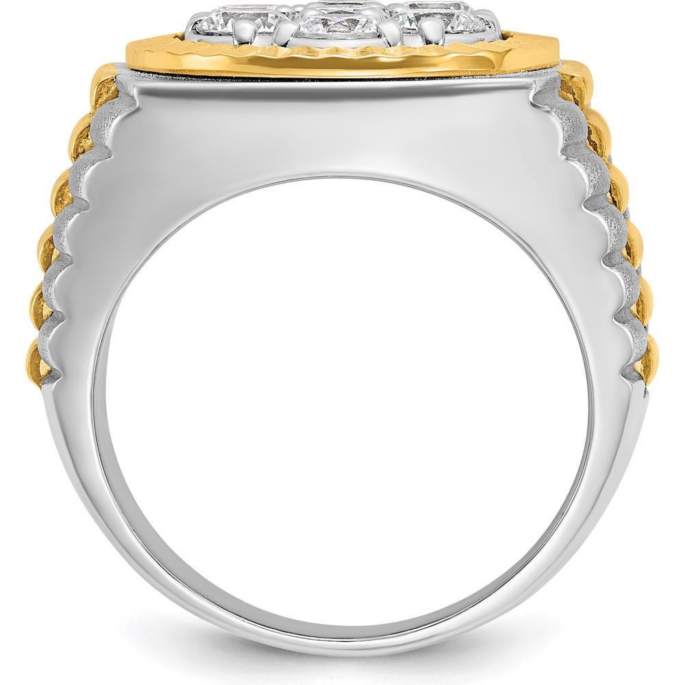14K Two-Tone Gold Men's Diamond Cluster Ring with Polished Satin and Diamond-Cut Detailing by IBGoodman