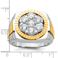 14K Two-Tone Gold Men's Diamond Cluster Ring with Polished Satin and Diamond-Cut Detailing by IBGoodman