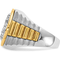 14K Two-Tone Gold Men's Diamond Cluster Ring with Polished Satin and Diamond-Cut Detailing by IBGoodman