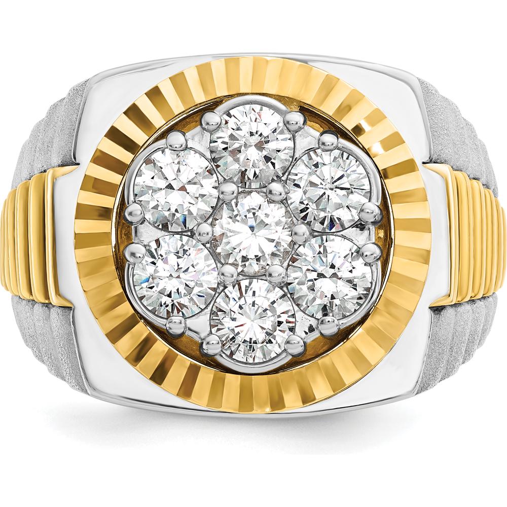 14K Two-Tone Gold Men's Diamond Cluster Ring with Polished Satin and Diamond-Cut Detailing by IBGoodman