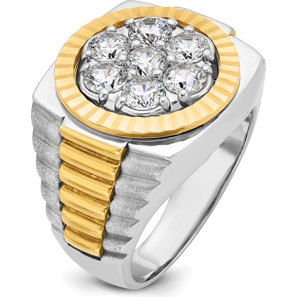 14K Two-Tone Gold Men's Diamond Cluster Ring with Polished Satin and Diamond-Cut Detailing by IBGoodman