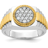 14K Two-Tone Gold Men's Diamond Cluster Ring with Polished Satin and Ribbed Design - Diamond Weight 0.50 Carats by IBGoodman