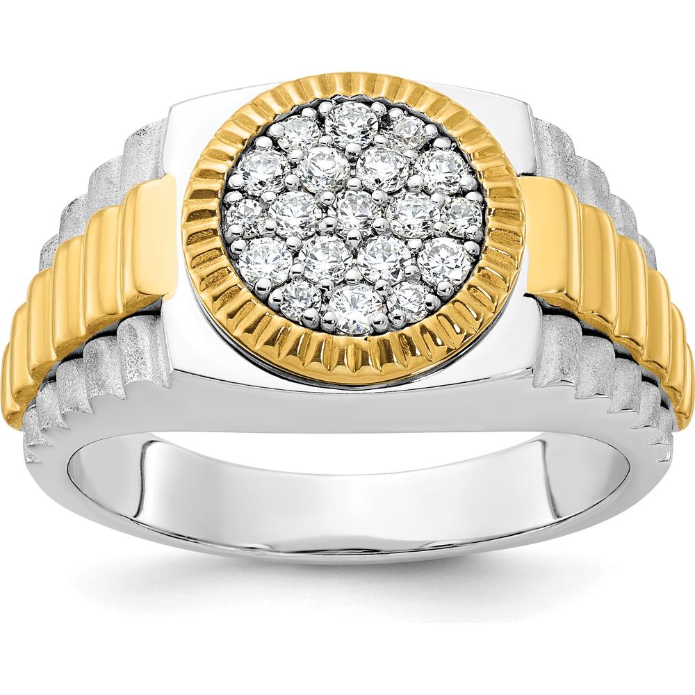 14K Two-Tone Gold Men's Diamond Cluster Ring with Polished Satin and Ribbed Design - Diamond Weight 0.50 Carats by IBGoodman