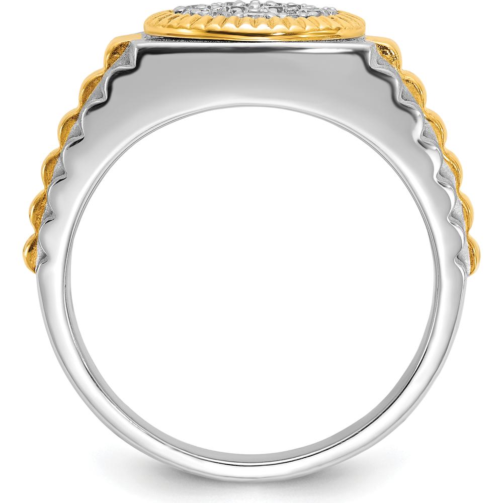 14K Two-Tone Gold Men's Diamond Cluster Ring with Polished Satin and Ribbed Design - Diamond Weight 0.50 Carats by IBGoodman
